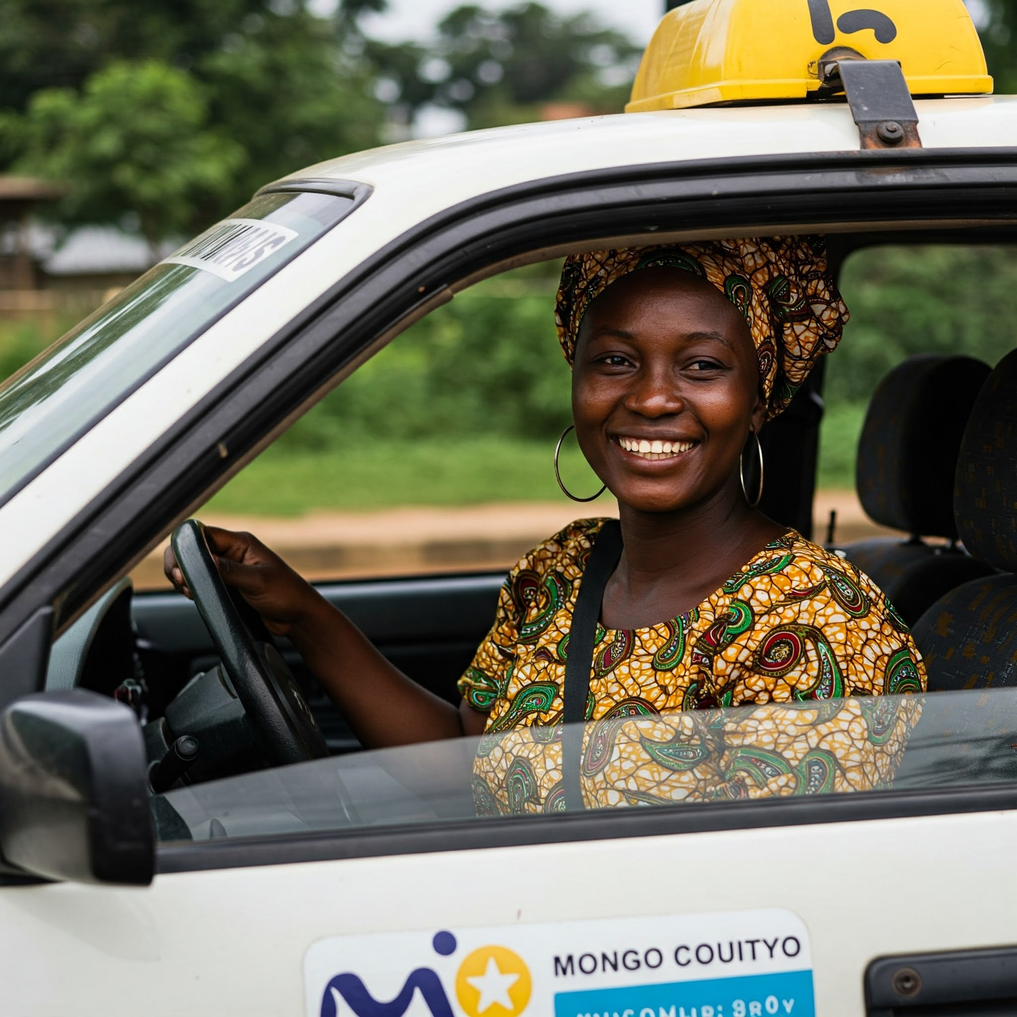 Happy MooVooCity driver partner standing by their vehicle in the DRC